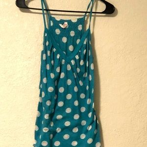 Blue tank with white polka dots